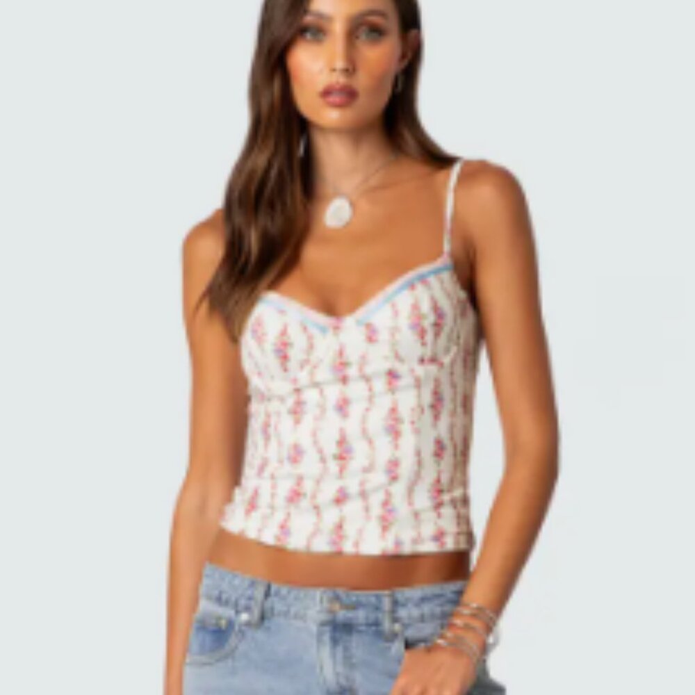 Indira Floral Lace-Up Corset Camisole—EDIKTED, NEW/NEVER WORN